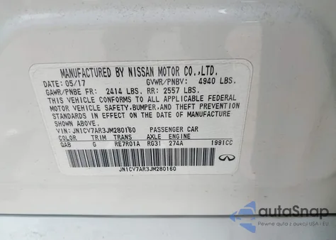 2018 Infiniti Q50 2.0T Luxe z USA, uszkodzony, nr VIN JN1CV7AR3JM280160